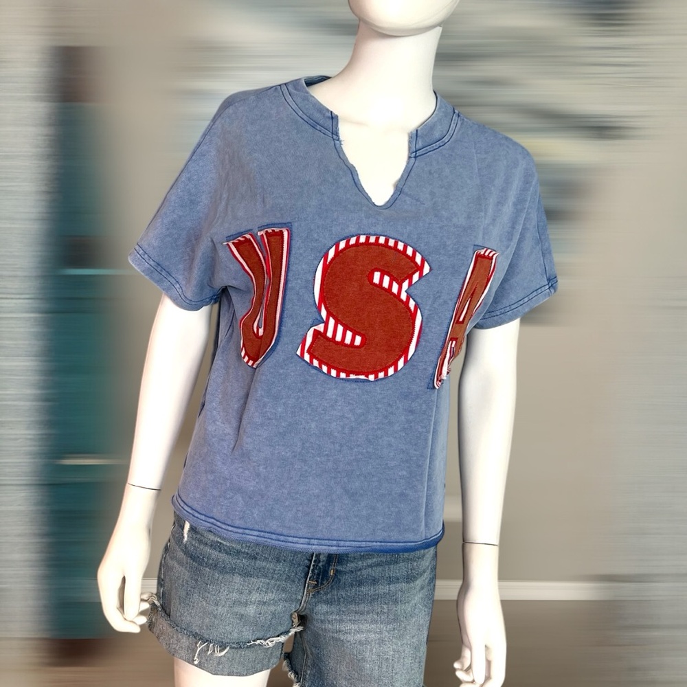 POODIT Patriotic USA oversized French terry top S M L XL - Picture 15 of 15